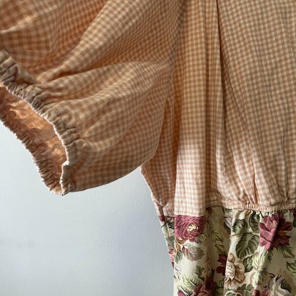 Handmade Plus Size Cotton Gingham Floral Multicolour Inseam Pockets V-Neck Dress - Picture 7 of 16